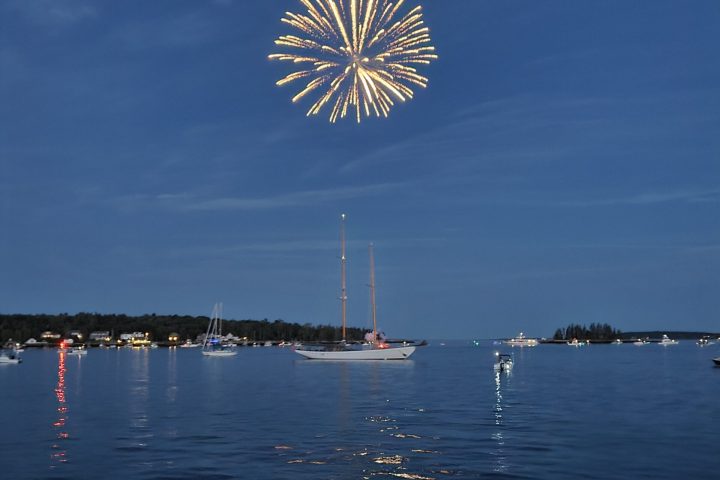 Boothbay Harbor fireworks going off in the sky on 4th of July