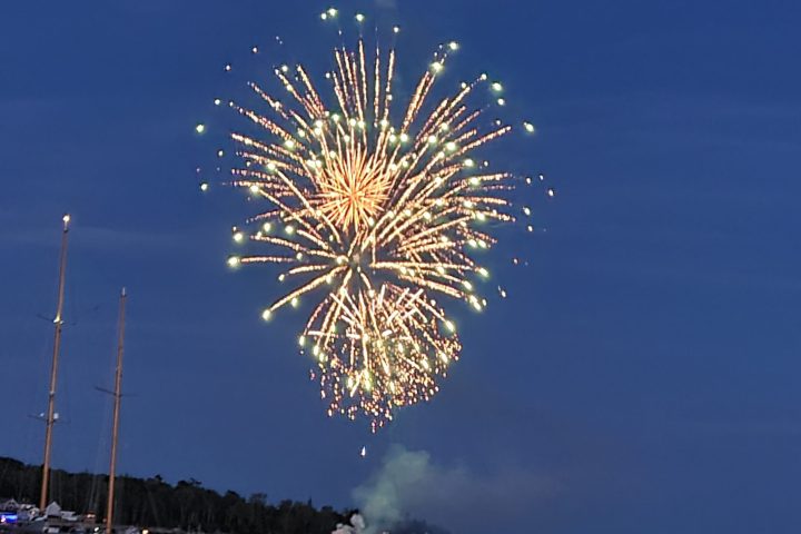 Boothbay Harbor fireworks going off in the sky on 4th of July