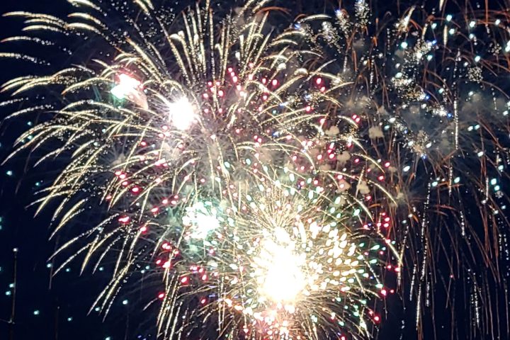 Boothbay Harbor 4th of July fireworks cruise with fireworks at night