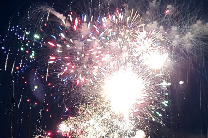 fireworks in the night sky on a Boothbay Harbor fireworks cruise